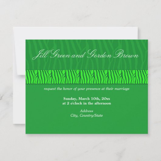 Classy Green Zebra Pattern Wedding Kaart (Voorkant)