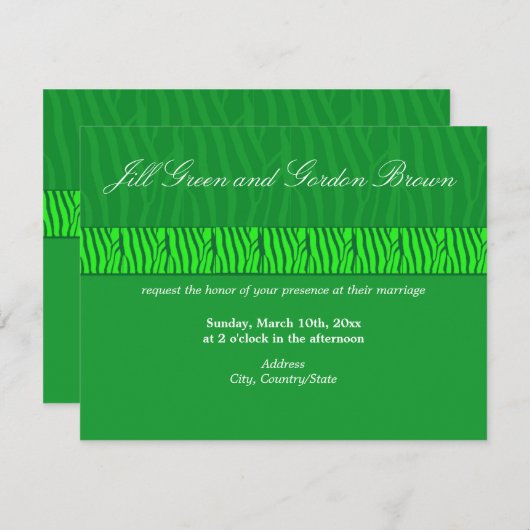 Classy Green Zebra Pattern Wedding Kaart (Voorkant / Achterkant)