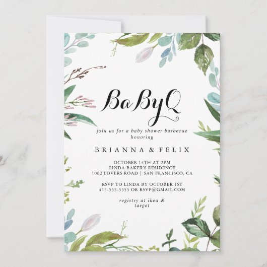 Classy Greenery BabyQ Baby shower Barbecue Kaart (Voorkant)