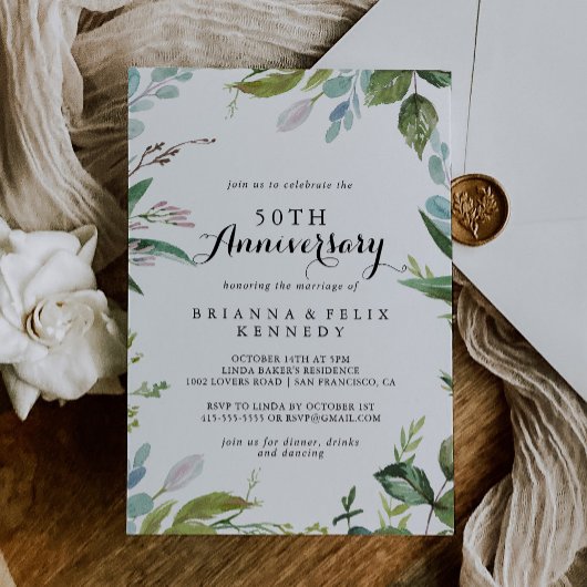 Classy Greenery Tropical 50th Wedding Jubileum Kaart