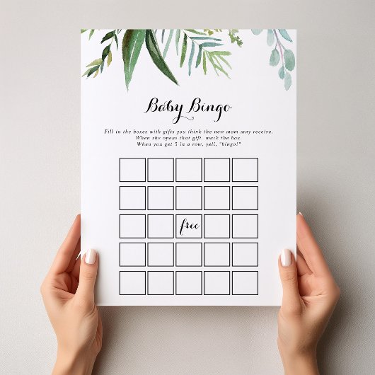 Classy Greenery Tropical Baby Bingo Shower Game