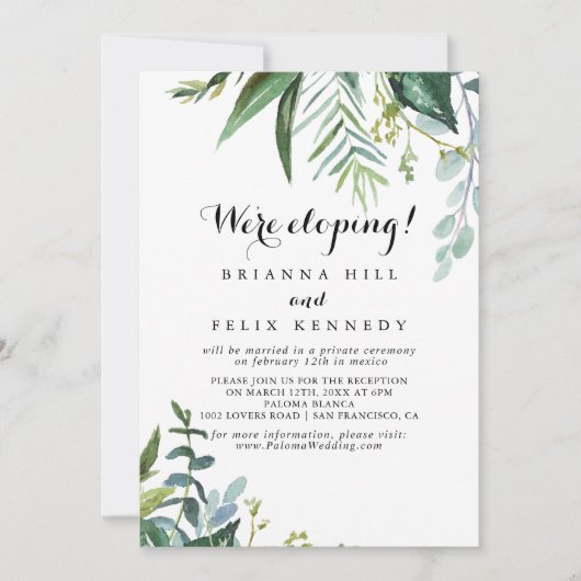 Classy Greenery Tropical Elopement Reception Kaart