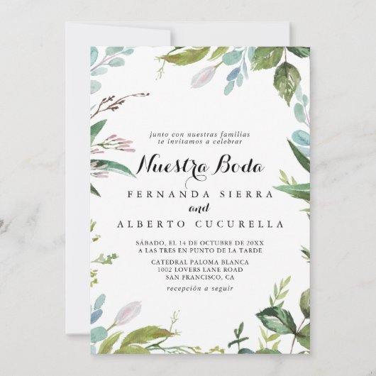 Classy Greenery Tropical Nuestra Boda Wedding Kaart (Voorkant)