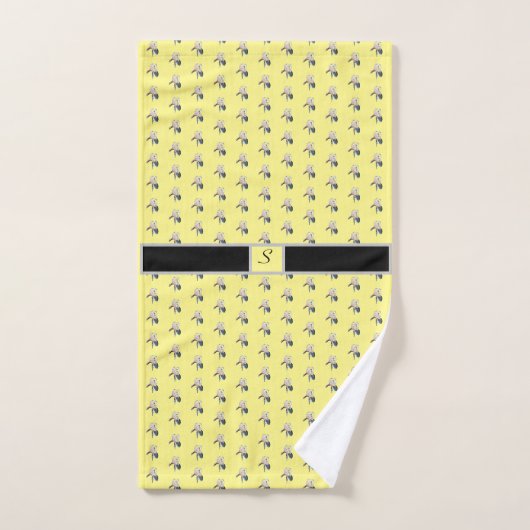 Classy Grey Black Iris Pattern op Yellow Monogram Bad Handdoek (Handdoek)