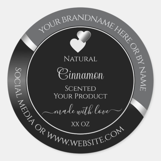 Classy Grey Black Wavy Silver Hearts Product Label (Voorkant)