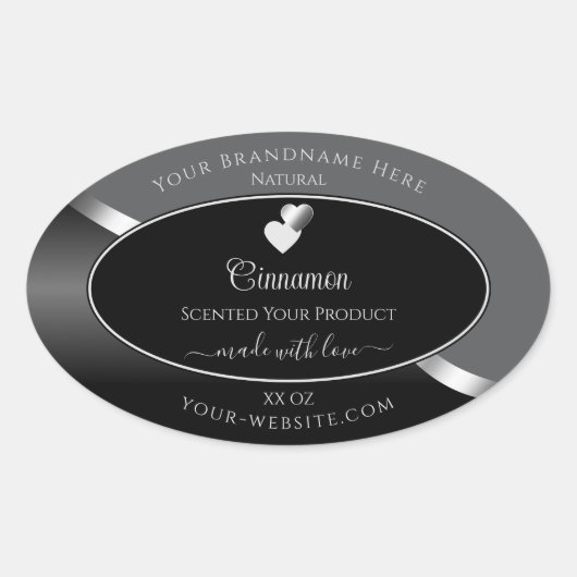Classy Grey Black Wavy Silver Hearts Product Label (Voorkant)