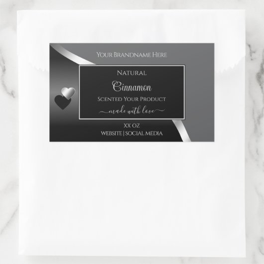 Classy Grey Black Wavy Silver Hearts Product Label (Tas)