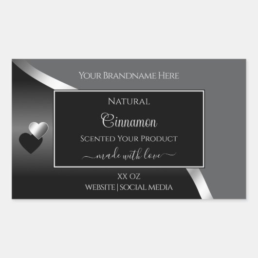 Classy Grey Black Wavy Silver Hearts Product Label (Voorkant)