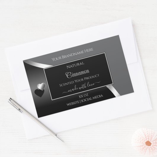 Classy Grey Black Wavy Silver Hearts Product Label (Envelop)