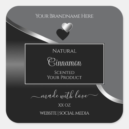 Classy Grey Black Wavy Silver Hearts Product Label (Voorkant)