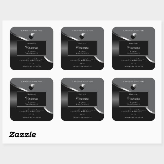 Classy Grey Black Wavy Silver Hearts Product Label (Vel)