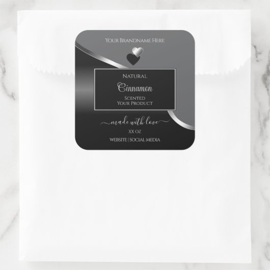 Classy Grey Black Wavy Silver Hearts Product Label (Tas)