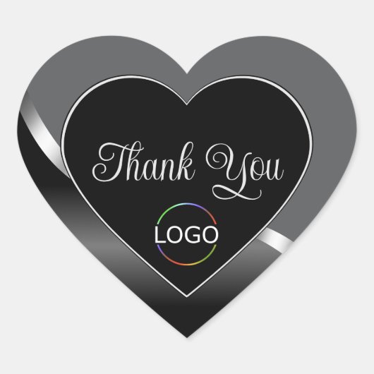 Classy Grey Black Wavy Silver Logo Schattige Bedan Hart Sticker (Voorkant)
