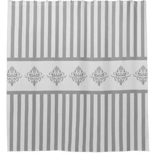 Classy Grey Gestreepte Elegant Damask Patroon Douchegordijn (Voorkant)