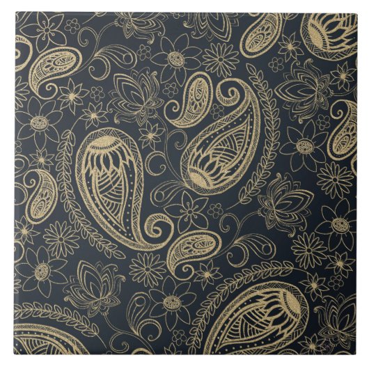 Classy Grey Gold Glitter Paisley Floral Pattern Tegeltje (Voorkant)