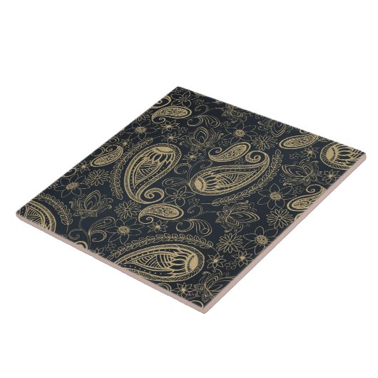 Classy Grey Gold Glitter Paisley Floral Pattern Tegeltje (Zijkant)