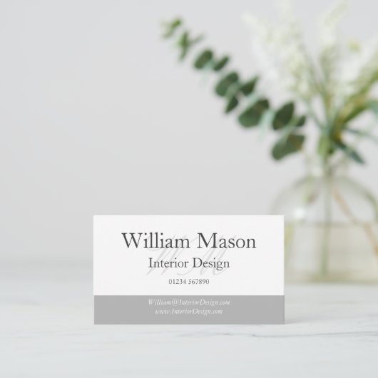 Classy Grey & White Monogram Visitekaartje (Staand voorkant)