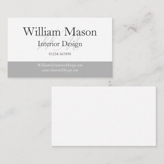Classy Grey & White Monogram Visitekaartje (Voorkant / Achterkant)