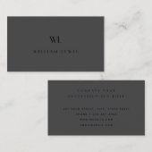 Classy Grey Zwart Eenvoudig Monogram Modern Elegan Visitekaartje (Voorkant / Achterkant)