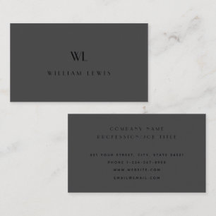 Classy Grey Zwart Eenvoudig Monogram Modern Elegan Visitekaartje