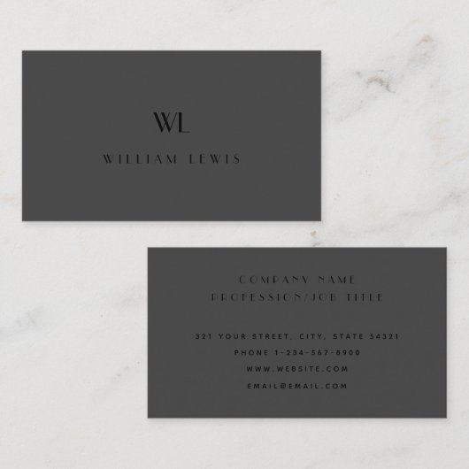 Classy Grey Zwart Eenvoudig Monogram Modern Elegan Visitekaartje (Voorkant / Achterkant)