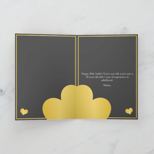 Classy Grijs en Gouden Hart Zoon 30e Verjaardag Kaart (Binnen)
