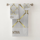 Classy Grijs Wit en Goud Geometrisch Netwerk Bad Handdoek (Insitu)