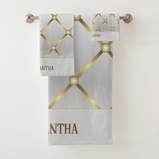 Classy Grijs Wit en Goud Geometrisch Netwerk Bad Handdoek (Insitu)