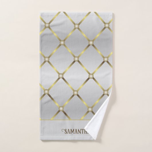 Classy Grijs Wit en Goud Geometrisch Netwerk Bad Handdoek (Handdoek)
