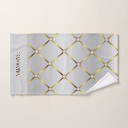 Classy Grijs Wit en Goud Geometrisch Netwerk Bad Handdoek (Handdoek)