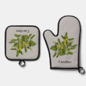 Classy groen gebladerte Oven Mitt en Pothouders Ovenwant & Pannenlap Set (Voorkant)
