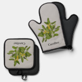Classy groen gebladerte Oven Mitt en Pothouders Ovenwant & Pannenlap Set (Voorkant / Achterkant)
