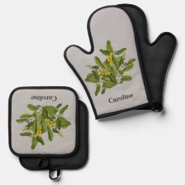 Classy groen gebladerte Oven Mitt en Pothouders Ovenwant & Pannenlap Set
