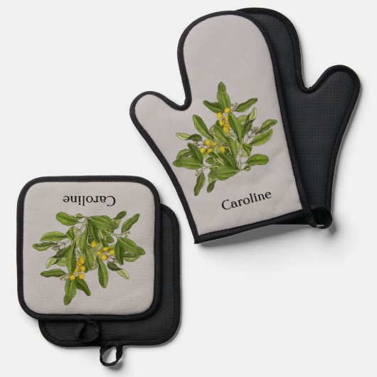 Classy groen gebladerte Oven Mitt en Pothouders Ovenwant & Pannenlap Set (Voorkant / Achterkant)