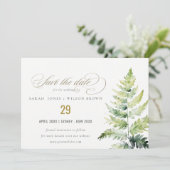 Classy Groen Goud Waterverf Fern Foliage Save The Date (Staand voorkant)