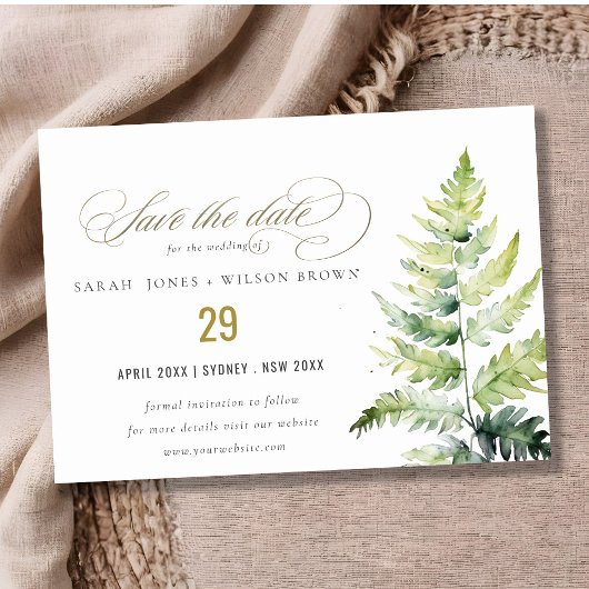 Classy Groen Goud Waterverf Fern Foliage Save The Date