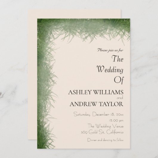 Classy Groen Kruidpatroon Beige Elegante Bruiloft Kaart (Voorkant / Achterkant)