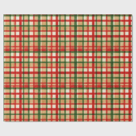 Classy Groen Rode Waterverf Plaid Kunstpatroon Cadeaupapier (Vlak)
