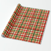 Classy Groen Rode Waterverf Plaid Kunstpatroon Cadeaupapier (Uitgerold)