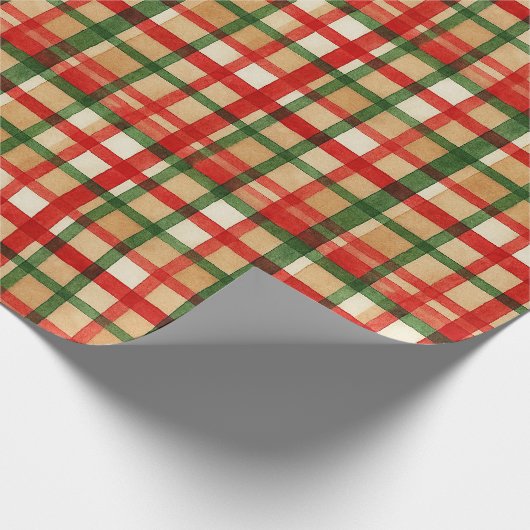 Classy Groen Rode Waterverf Plaid Kunstpatroon Cadeaupapier (Hoek)