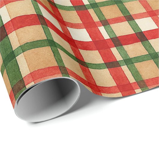 Classy Groen Rode Waterverf Plaid Kunstpatroon Cadeaupapier (Rol Hoek)