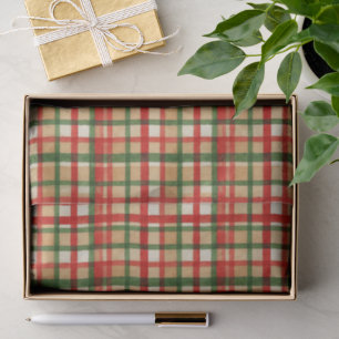 Classy Groen Rode Waterverf Plaid Kunstpatroon Tissuepapier