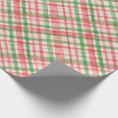 Classy Groen Roze Rode Waterverf Plaid Art Pattern Cadeaupapier (Hoek)