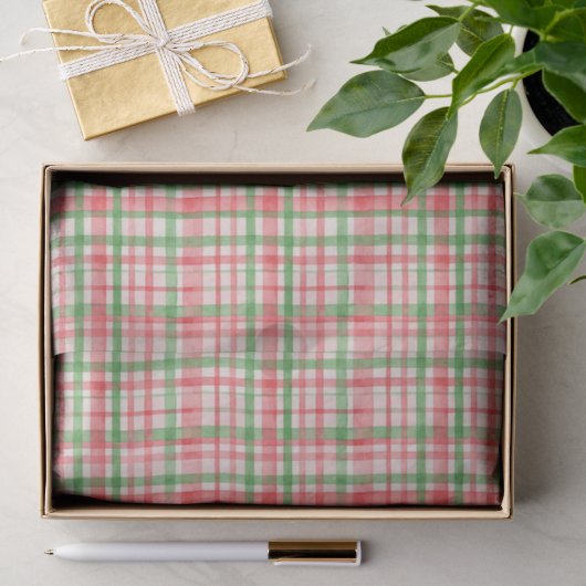 Classy Groen Roze Rode Waterverf Plaid Art Pattern Tissuepapier (Geschenk)