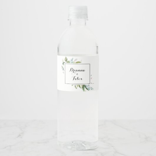 Classy groen tropische kalligrafie bruiloft waterfles etiket (Voorkant)