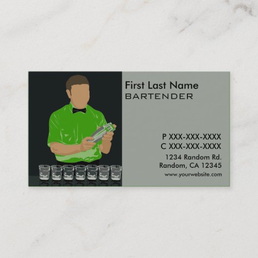 Classy groene bartender visitekaartjes (Voorkant)