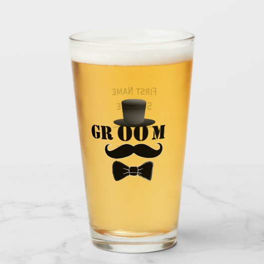 Classy Groom Mustache Top Hat Custom Glas (Voorkant gevuld)