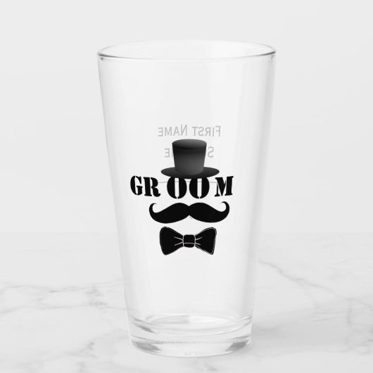 Classy Groom Mustache Top Hat Custom Glas (Voorkant)