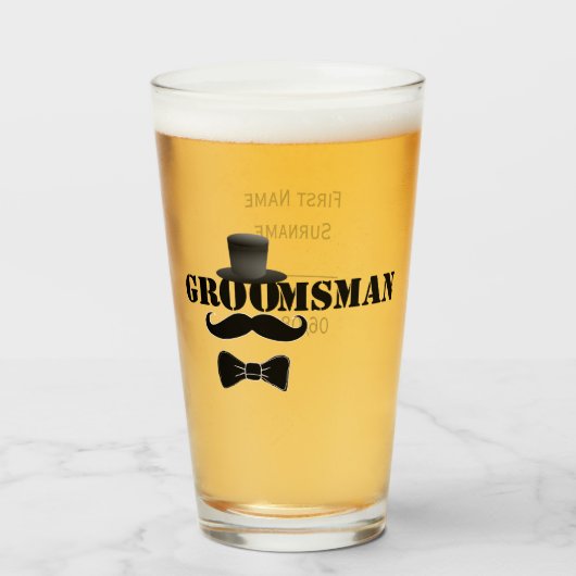 Classy Groomsman Mustache Top Hat Custom Glas (Voorkant gevuld)