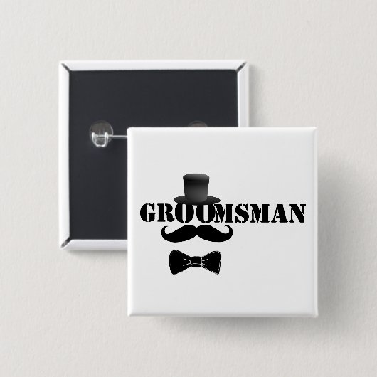 Classy Groomsman Top Hat en Mustache Vierkante Button 5,1 Cm (Voorkant /achterkant)